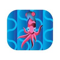 a pink cuttlefish with its dizzy cap head over a simple ocean wave design vector