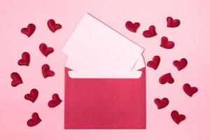 Envelope with greeting card for valentine's day. Color of the year 2023 - Viva Magenta photo