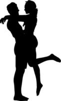 Black and white silhouette couples. Lovers, kiss. Valentine's Day. Vector illustration for website, printing