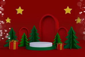 3d Illustration Merry christmas and happy new year with 3d empty podium and christmas ornaments photo
