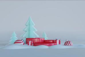 3d Illustration Merry christmas and happy new year with 3d empty podium and christmas ornaments photo