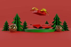 Ilustración 3d feliz navidad y feliz año nuevo con podio vacío 3d y adornos navideños foto