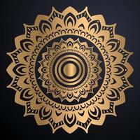 Golden outline mandala on black background. Vector illustration.