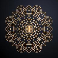 Golden outline mandala on black background. Vector illustration.