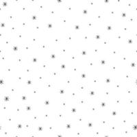 Simple snowflake seamless pattern. Black snow on white background. Irregular flakes and dots texture. Vector illustration for christmas greeting card, paper, fabric, design.