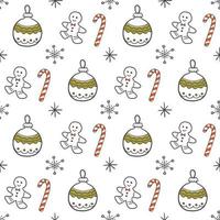 Cute Christmas background. Seamless doodle style pattern with  Winter festive elements on transparent backdrop. Vector illustration for wrapping paper, fabric, textile.