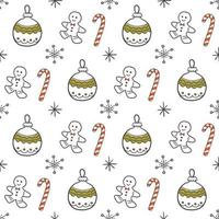 Cute Christmas background. Seamless doodle style pattern with  Winter festive elements on transparent backdrop. Vector illustration for wrapping paper, fabric, textile.