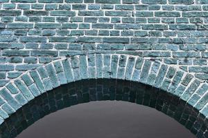 Detailed view at a colorful old and weathered brick wall texture as a panoramic background. photo