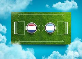 Netherlands v Argentina Versus screen banner Soccer concept. football field stadium, 3d illustration photo