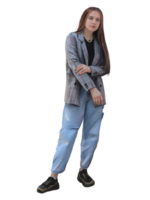 Mädchen in zerrissenen Jeans und einem Blazer png