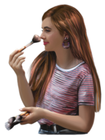 girl blogger applying makeup with a brush on her face illustration png