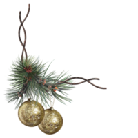 festivo composizione di abete rami e d'oro Natale palle png