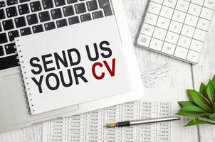 send us your cv words on notebook with laptop and charts photo