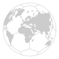 mapa mundial en la silueta de la pelota de pie para icono, símbolo, pictograma, noticias deportivas, ilustración de arte, aplicaciones, sitio web o elemento de diseño gráfico. formato png