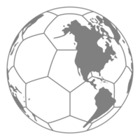 mapa mundial en la silueta de la pelota de pie para icono, símbolo, pictograma, noticias deportivas, ilustración de arte, aplicaciones, sitio web o elemento de diseño gráfico. formato png