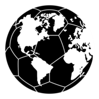 mapa mundial en la silueta de la pelota de pie para icono, símbolo, pictograma, noticias deportivas, ilustración de arte, aplicaciones, sitio web o elemento de diseño gráfico. formato png