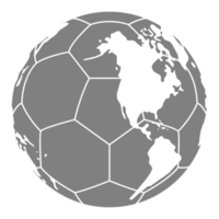 mapa mundial en la silueta de la pelota de pie para icono, símbolo, pictograma, noticias deportivas, ilustración de arte, aplicaciones, sitio web o elemento de diseño gráfico. formato png