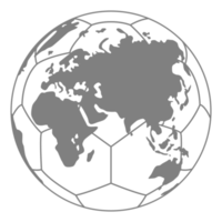 Weltkarte auf der Fußballsilhouette für Symbol, Symbol, Piktogramm, Sportnachrichten, Kunstillustration, Apps, Website oder Grafikdesignelement. PNG-Format png