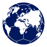 mapa mundial en la silueta de la pelota de pie para icono, símbolo, pictograma, noticias deportivas, ilustración de arte, aplicaciones, sitio web o elemento de diseño gráfico. formato png