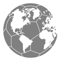 mapa do mundo na silhueta de bola de pé para ícone, símbolo, pictograma, notícias esportivas, ilustração de arte, aplicativos, site ou elemento de design gráfico. formato png