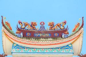 los arcos de entrada de los templos chinos presentan estatuas de dragones y tigres voladores, criaturas míticas de la literatura china, a menudo adornadas en los templos, y en los techos hay hermosas esculturas foto