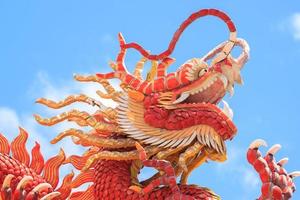 Dragon statues, a mythical creature in Chinese literature, are often decorated in temples and on the roof as beautiful sculptures and blue skies. photo