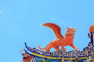 Flying tiger statues, a mythical animal in Chinese literature, are often decorated in temples and on the roof as beautiful sculptures. photo