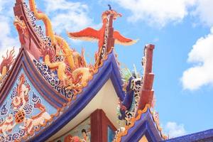 Dragon statues, a mythical creature in Chinese literature, are often decorated in temples and on the roof as beautiful sculptures and blue skies. photo