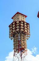 Loudspeaker is an electrical equipment broadcasting on a high pole and a large number in Wat Klang Bang Kaeo of Thailand is the only modern technology in the world is the unseen of Thailand. photo