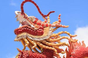 Dragon statues, a mythical creature in Chinese literature, are often decorated in temples and on the roof as beautiful sculptures and blue skies. photo