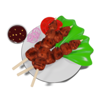 espetinhos de frango com molho de amendoim fundo de transparência 3d png