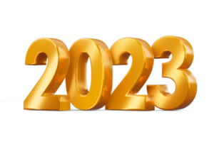 Gold 2023, happy new year two thousand twenty three, 3d rendering png