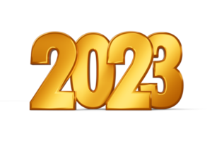 Gold 2023, happy new year two thousand twenty three, 3d rendering png