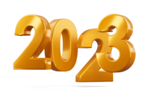 Gold 2023, happy new year two thousand twenty three, 3d rendering png