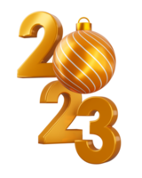 Gold 2023, happy new year two thousand twenty three, 3d rendering png