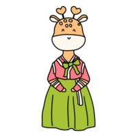 giraff, djur- karaktär vacklande hanbok, koreanska traditionell kostym hanbok png