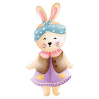 personnage de lapin en costume mignon, personnage animal de dessin animé de lapin, aquarelle dessinée à la main png
