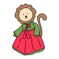 le lion, personnage animal waering hanbok, costume traditionnel coréen hanbok png