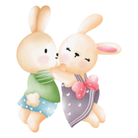 lapin amoureux, lapin aquarelle saint valentin, lapin de pâques png