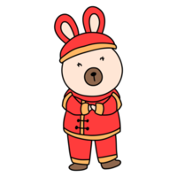 Cute bunny in Chinese traditional costume, Cheongsam dress png