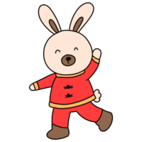 lapin mignon en costume traditionnel chinois, robe cheongsam png