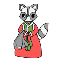 raton laveur, personnage animal waering hanbok, costume traditionnel coréen hanbok png