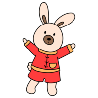 lapin mignon en costume traditionnel chinois, robe cheongsam png