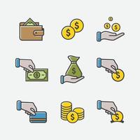 paquete de iconos de línea plana de moda para diseñadores y desarrolladores. iconos de dinero, inversión, finanzas, banca, seguros, financiación y pago, para sitios web y sitios web y aplicaciones móviles. vector