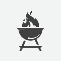 barbacoa con icono de llama, signo de parrilla icono de carne y comida, símbolo de icono de barbacoa, icono de barbacoa signo de ilustración vectorial vector