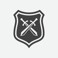 vector shield and crossed swords icon, flat design swords and shield vector icon, sword icon conception with shield icon, blade and shield vector illustration