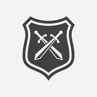 vector shield and crossed swords icon, flat design swords and shield vector icon, sword icon conception with shield icon, blade and shield vector illustration