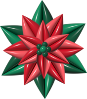 Ramo verde realista 3d de uma poinsétia com folhas verdes e vermelhas. raminho floral de visco de natal elegante colorido para decoração sazonal. ícones de renderização 3d estilizados da botânica. png