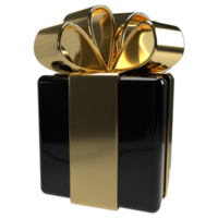 3d caixa de presente ouro preto. embrulho de presente de feriado de natal. png