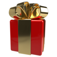 3d geschenk doos goud rood. Kerstmis vakantie geschenk wrap. png